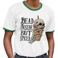 thumbnail image 2 of Dead Inside but Spiced Ringer Tee Shirt Unisex Medium White/Kelly Green, 2 of 5