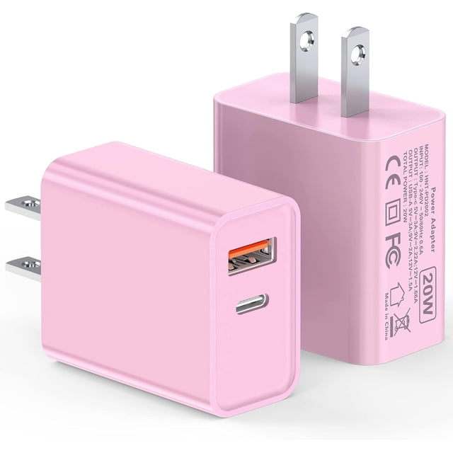 Bloque de cargador de pared USB C de 20 W, paquete de 2 adaptadores de enchufe de bloque de carga rápido tipo C con puerto dual PD para iPhone 11/12/13/14/15/Pro Max, XS/XR/X, Ipad Pro, AirPods Pro, S