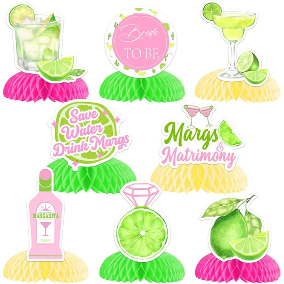 Margs and Matrimony Bachelorette Decoration 8Pcs Margs & Matrimony Honeycomb Centerpieces Lemon Cocktail Diamond Ring Table Decor for Bachelorette Bridal Shower Engagement Wedding Party Supplies