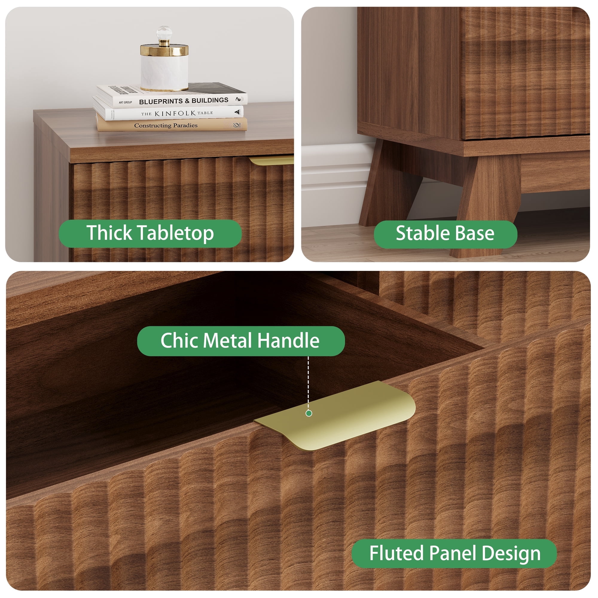 FANRAL Tall 6 Drawers Dresser Fluted Dresser for Bedroom,Wooden Chest of Drawers Modern Dresser for Closet,Walnut Dresser