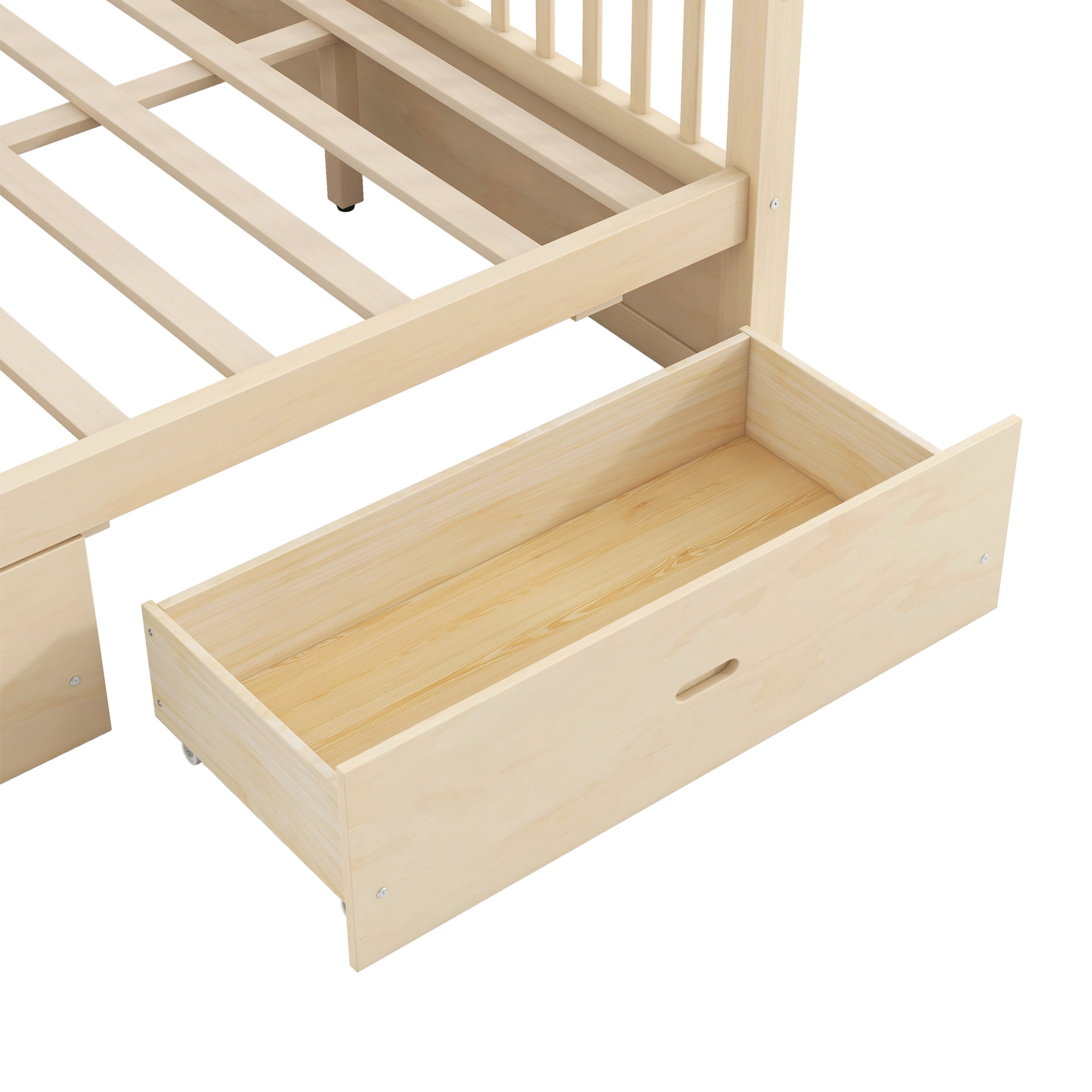 Noble House Stefan Queen Size Wooden Canopy Bed Frame with Storage Drawers, Farmhouse Decor Style, Natural