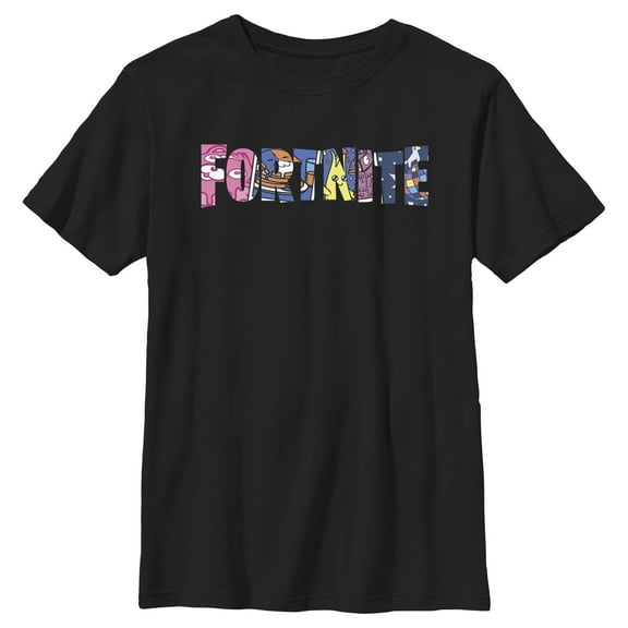 Boy's Fortnite Classic Logo Character Fill  Graphic Tee Black Large