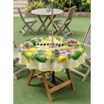 thumbnail image 4 of Outdoor Tablecloth with Umbrella Hole for Patio/Picnic/Party/Camping, Summer Fruits Waterproof Table Cloth Round Cover Washable, Watercolor Lemon Leaves Wreath Yellow Plaid (Dia 60"), 4 of 8