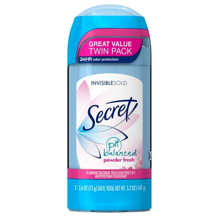 (4 count) Secret Invisible Solid Antiperspirant and Deodorant, Powder Fresh Scent 2.6 oz, 2 Twin (Nature Knows Best Cast)