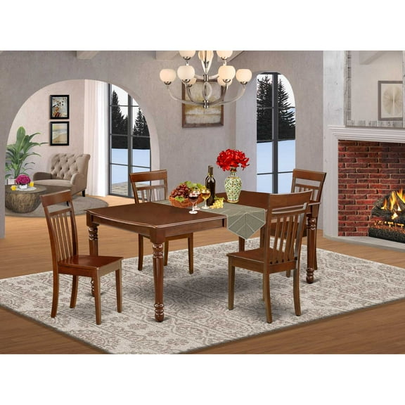 East West Furniture Dining Room Set Mahogany, DOCA5-MAH-W