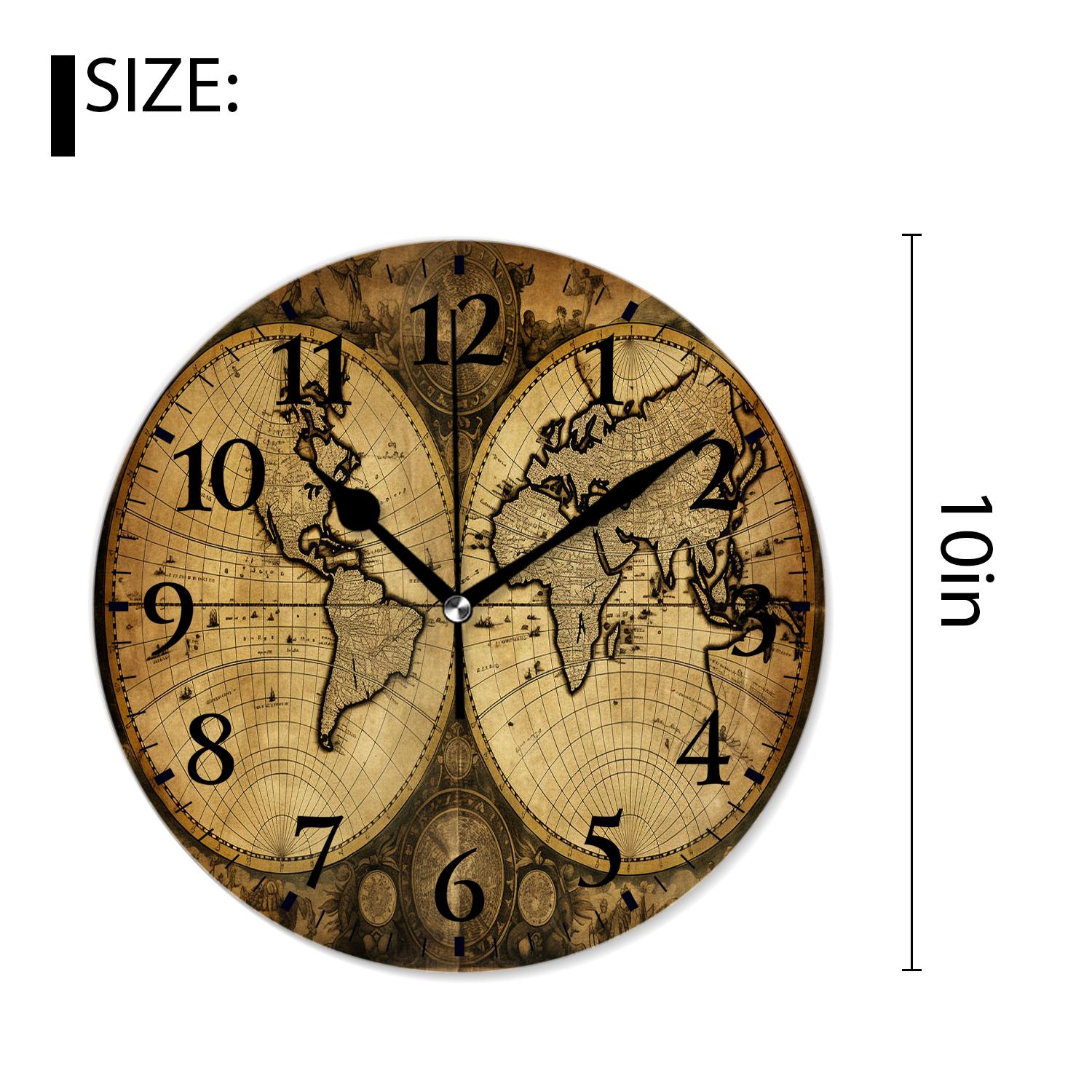 10 Inch Wall Clock Battery Operated Silent Clock Decorative for Office, Kitchen, Outdoor, Living RoomRetro World Map Beautiful Art