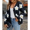 thumbnail image 6 of Women'S Floral Print Cardigan Long Sleeve Open Front Button Down V Neck Knitted Sweaters Black XL, 6 of 7
