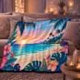 thumbnail image 6 of Tropical Sunset Ocean View Hibiscus Flowers, Peaceful Coastal Landscape Scene, Warm Flannel Blanket for Beach House and Living Room, Beach Lovers Valentine's Day Gift, Coastal Home Decor, 6 of 9