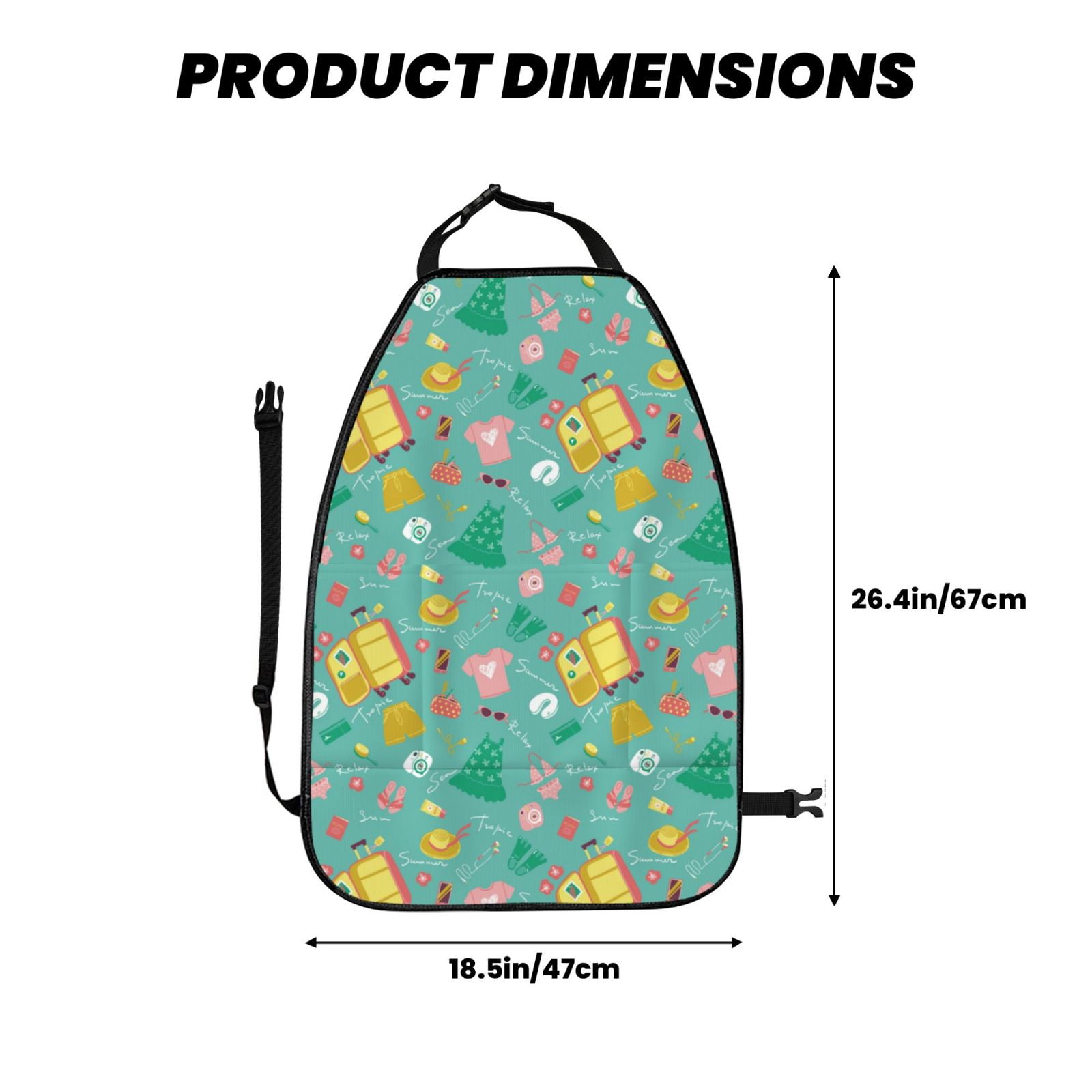 Kdxio Happy Summer Print 2 Pack Car Kick Mat Seat Cover Back Protector Mat with Pockets for Organizer Backseat Protector and Storage Anti Kick Pad for Vehicles