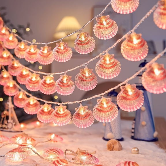 Luoshdecor 9.8 ft Seashell String Lights,Summer Ocean Themed Decorative Fairy Lights for Patio, Garden, Wedding,Camping Decor