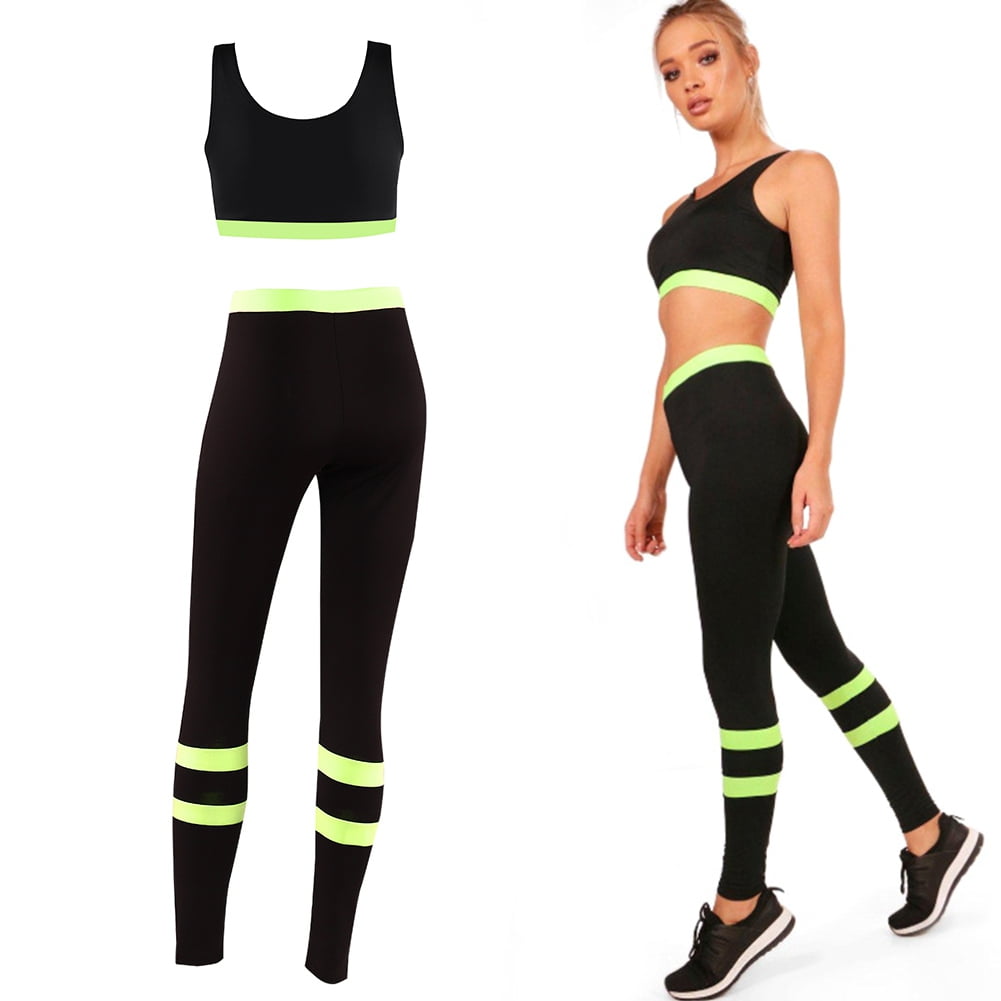 Women Ladies Yoga Gym Pants Leggings Sports Bra Set for Fitness Workout Green L Walmart