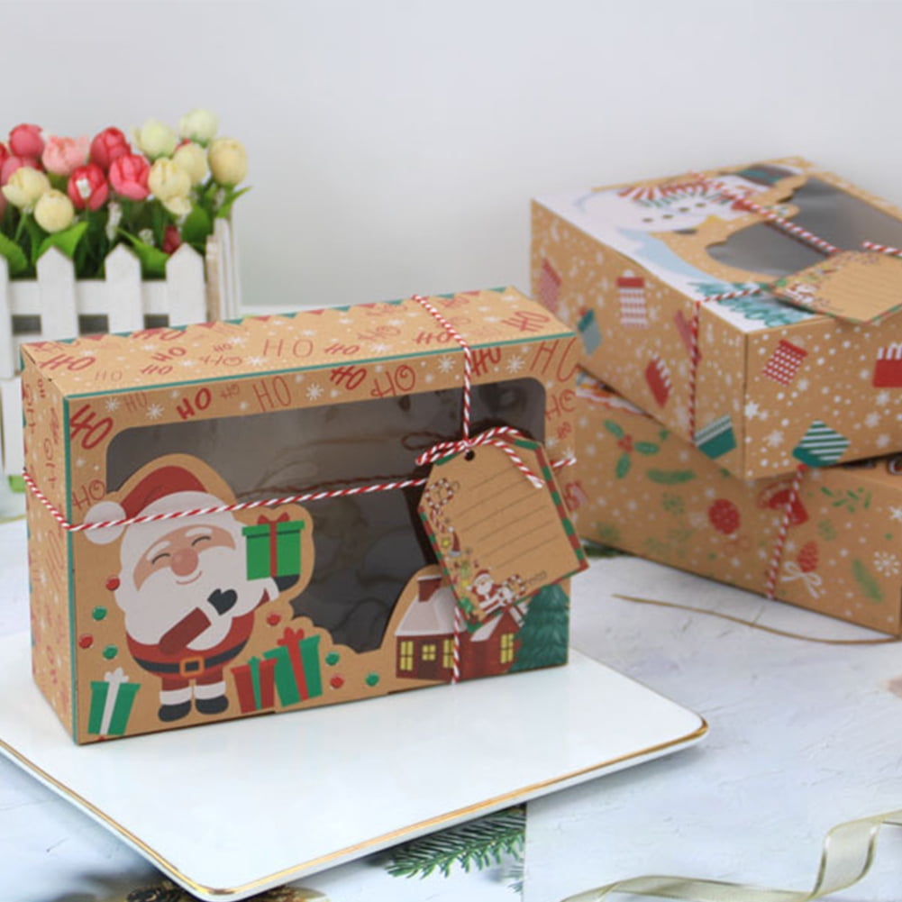 (Pack of 12)Christmas Cookie Treat Candy Boxes, Large Brown Kraft