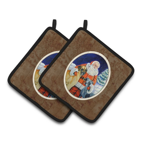 Santa Claus with Great Dane Pair of Pot Holders