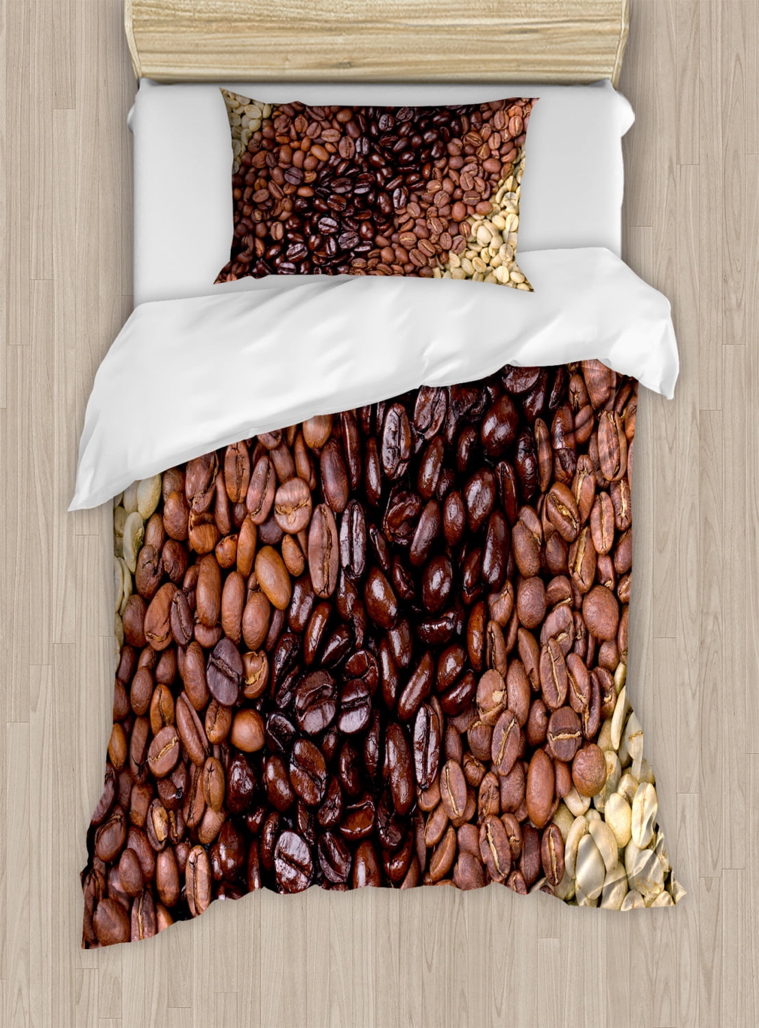 Coffee Duvet Cover Set, Selection of Fresh Roasted and Unroasted Coffee