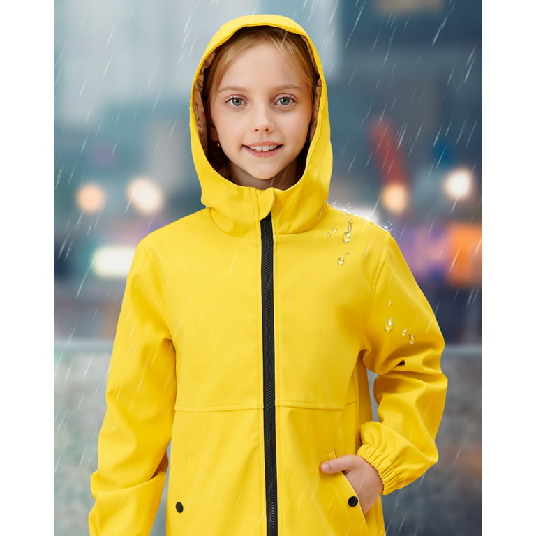 SOLOCOTE Girls Light Raincoat Kids Waterproof Long Rain