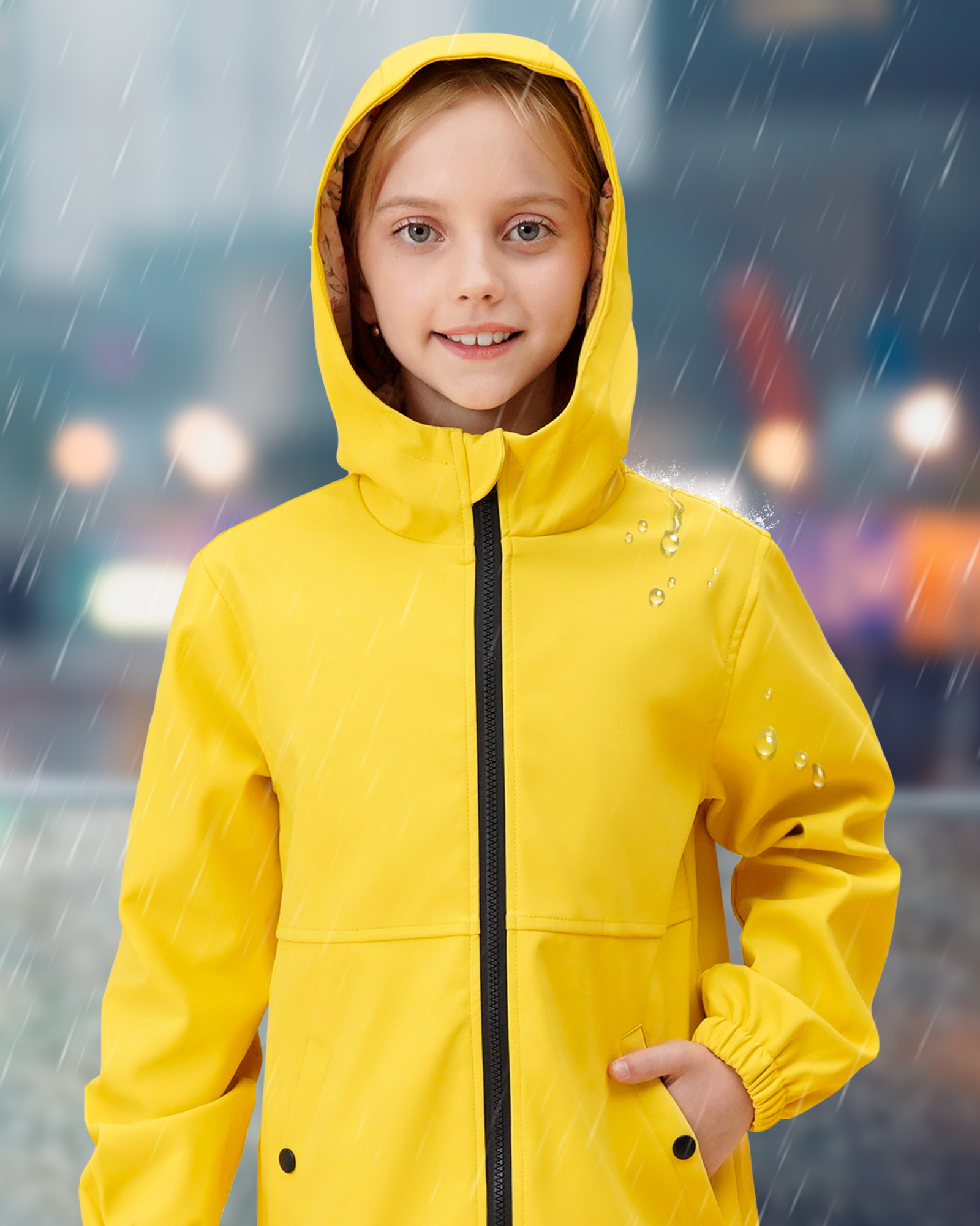 SOLOCOTE Girls Light Raincoat Kids Waterproof Long Rain Jacket Hooded ...