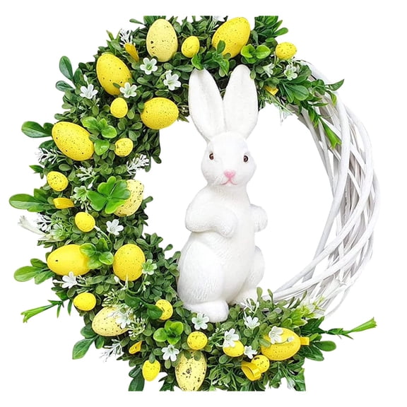 9.84 Inch Easter Bunny Wreath for Front Door - Spring Door Hanging Decorations with Rabbit Design, Artificial Branches, Wild Fruits, and Greenery for Indoor Outdoor Home Wall Window Display (G)