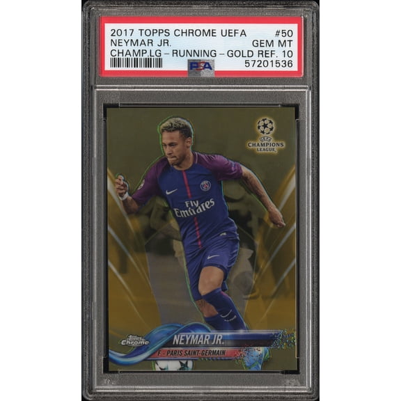 2017 Topps Chrome Uefa Champions League Neymar Jr. Running-Gold Refractor #50 PSA 10
