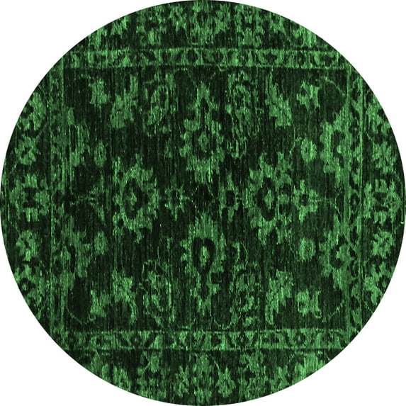 Ahgly Company Indoor Round Abstract Emerald Green Modern Area Rugs, 4' Round