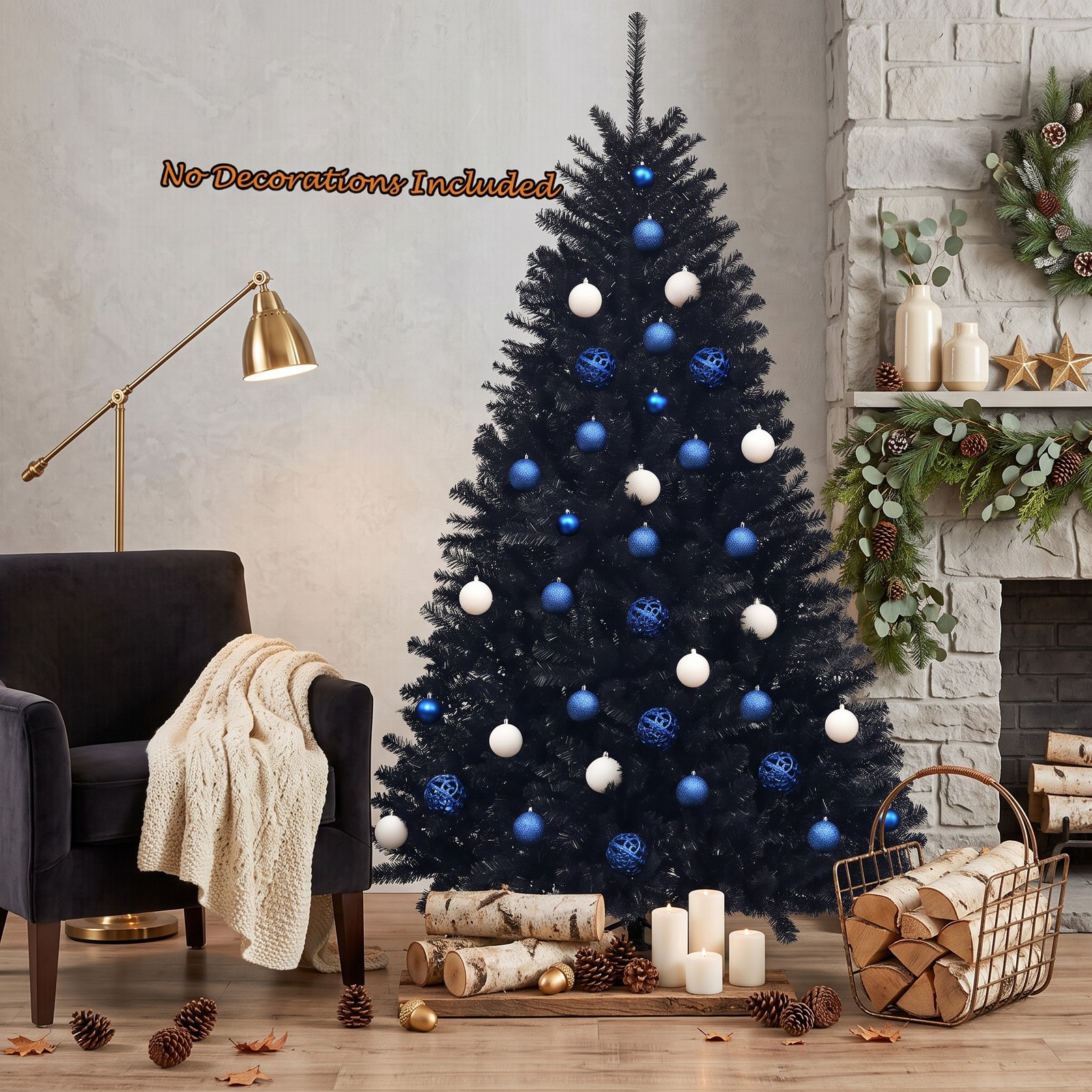 RUIE 6 Feet Hinged Artificial Halloween Christmas Tree, 1036 Branch Tips PVC Holiday Tree with Metal Stand for Indoor Outdoor Home Office Decoration, Black