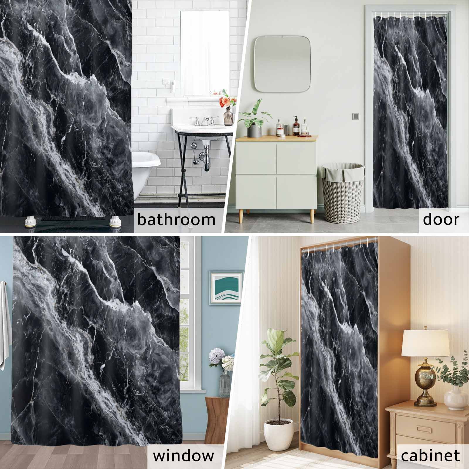 Shower Curtain Bathroom Set Abstract Marble Stone Texture Waterproof Fabric Shower Curtains with Grommets&Hooks, Black Privacy Bath Curtain for Bathtub 72x72in