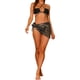 thumbnail image 2 of Conjuntos de bikini de 3 piezas para mujer, bañador strapless con anillo y tirantes fruncidos, con pareo y falda de playa grande en negro, 2 of 5