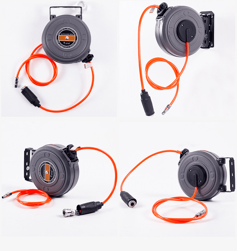 236.22in Retractable Air Hose Reel - Auto-Rewind, Rotating Bracket, Quick Connector, 182° Swivel Clamp, Commercial Grade Wall-Mounted for Air Compressor & Car Repair
