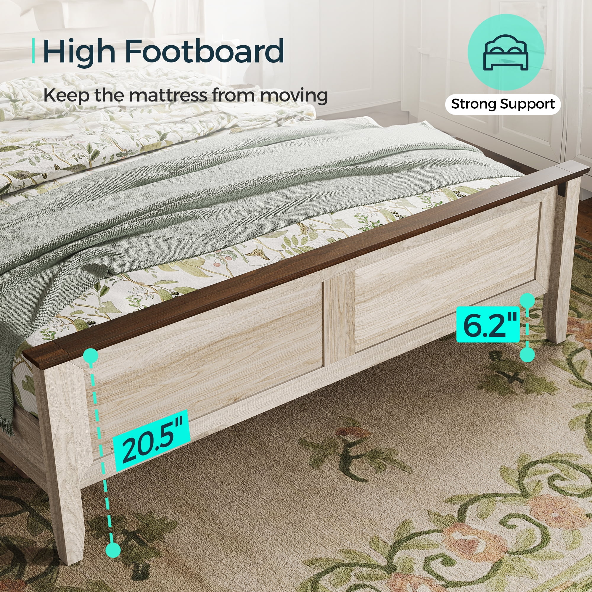 Linsy Home 3 Pieces Farmhouse Bedroom Furniture Set, Includes Queen Size Wood Bed Frame with Storage Headboard, Nightstand Set of 2 with Charging Station, Beige