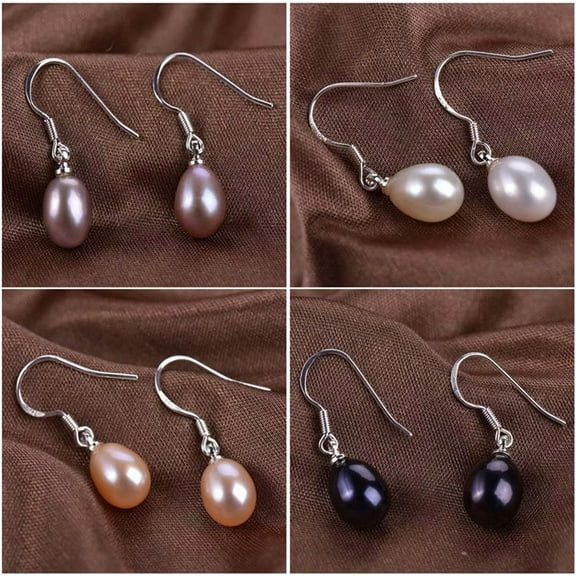K-KED Wholesale 4 Pairs Multi-color 7-8mm Freshwater Pearl Silver Hook Earrings