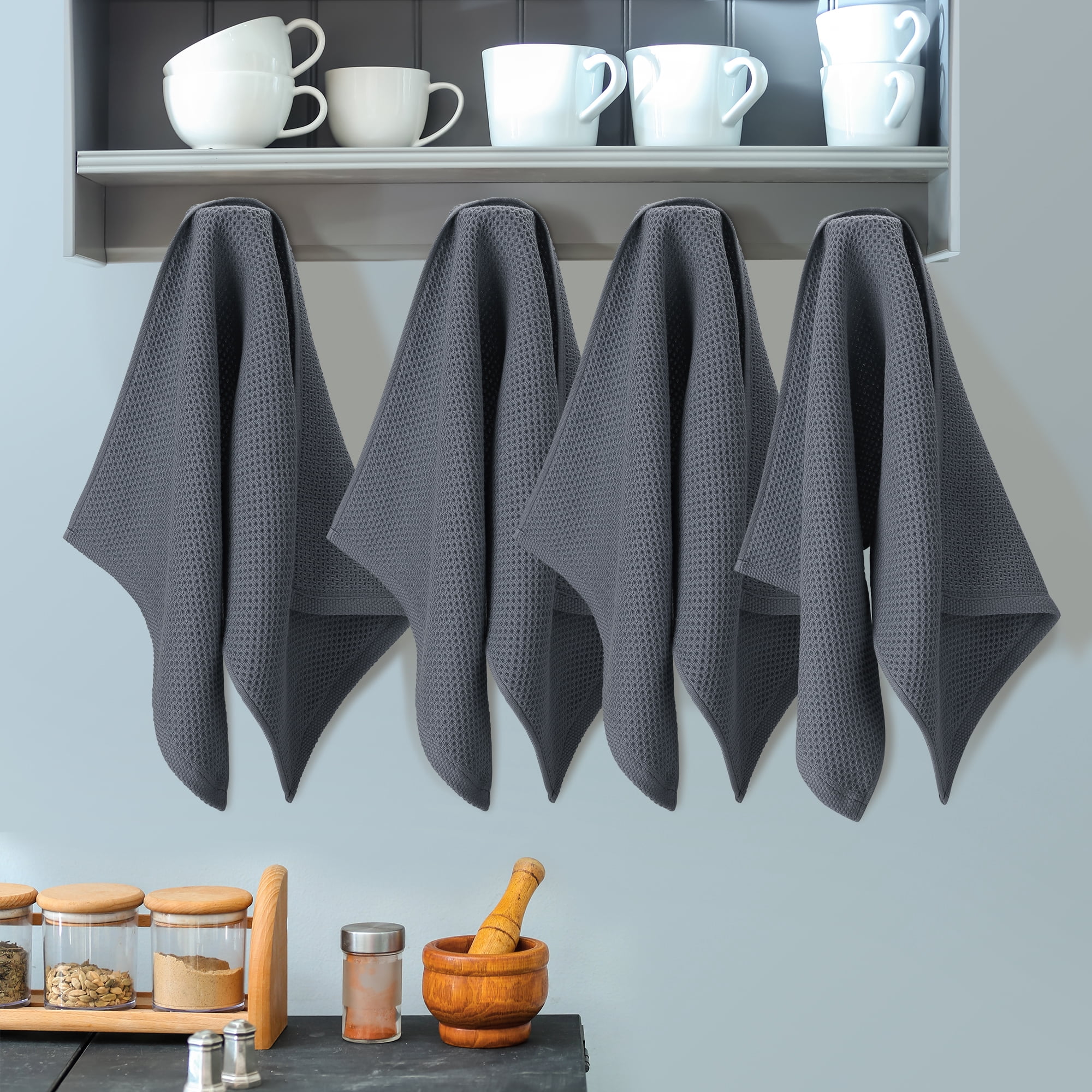 100% Algodón Gofre Tejido Toallas 8 Paquete Suave Absorbente Rápido Limpieza Incluye 2Uds 13 X 27pulgadas, 6Uds 13x13pulgadas Beige | Bodega Aurrera En Línea