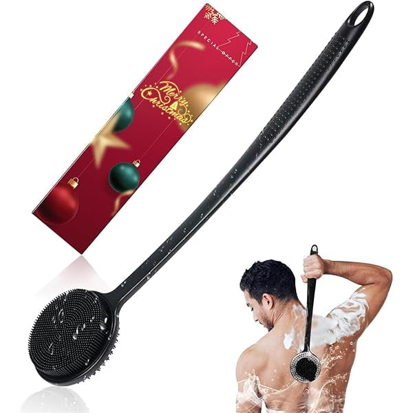 wonima11 Silicone Back Scrubber for Shower, 17in Lengthen Long Handle Body Brush, Double Sided Shower Brush for Shower Exfoliating and Massage Can Produce Rich Foam, Long Handle Back Scrubber for Men