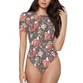 thumbnail image 2 of Goofa Foxes Printed Women Rash Guard Short Sleeve,Tummy control Swimsuit Surfing Swimsuit Bathing Suit One Piece Swimsuit UPF 50-X-Large, 2 of 9