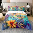 thumbnail image 1 of Erosebridal Housse de Couette Bohémienne à Fleurs 100 % Coton Format Grand Lit, Ensembles de Literie Rétro Libellule Format Grand Lit, Déco Mandala Hippie, Réversible (Sans Couette), 1 of 6