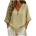 thumbnail image 2 of LEKWK Linen Tops for Women 3/4 Sleeve V Neck Casual Shirts Lightweight Loose Fit Solid Comfy T-Shirt Summer Travel Vacation Outfits, 2 of 7
