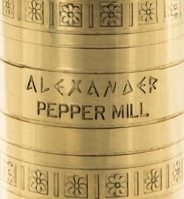 Alexander Home Greek Pepper Mill, 8 Inch Tall, Manual Grinder, Brass