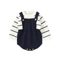thumbnail image 1 of Toddler Baby Knit Sweater Rompers Striped Casual Fake Two Piece Warm Long Sleeve Jumpsuit, 1 of 9
