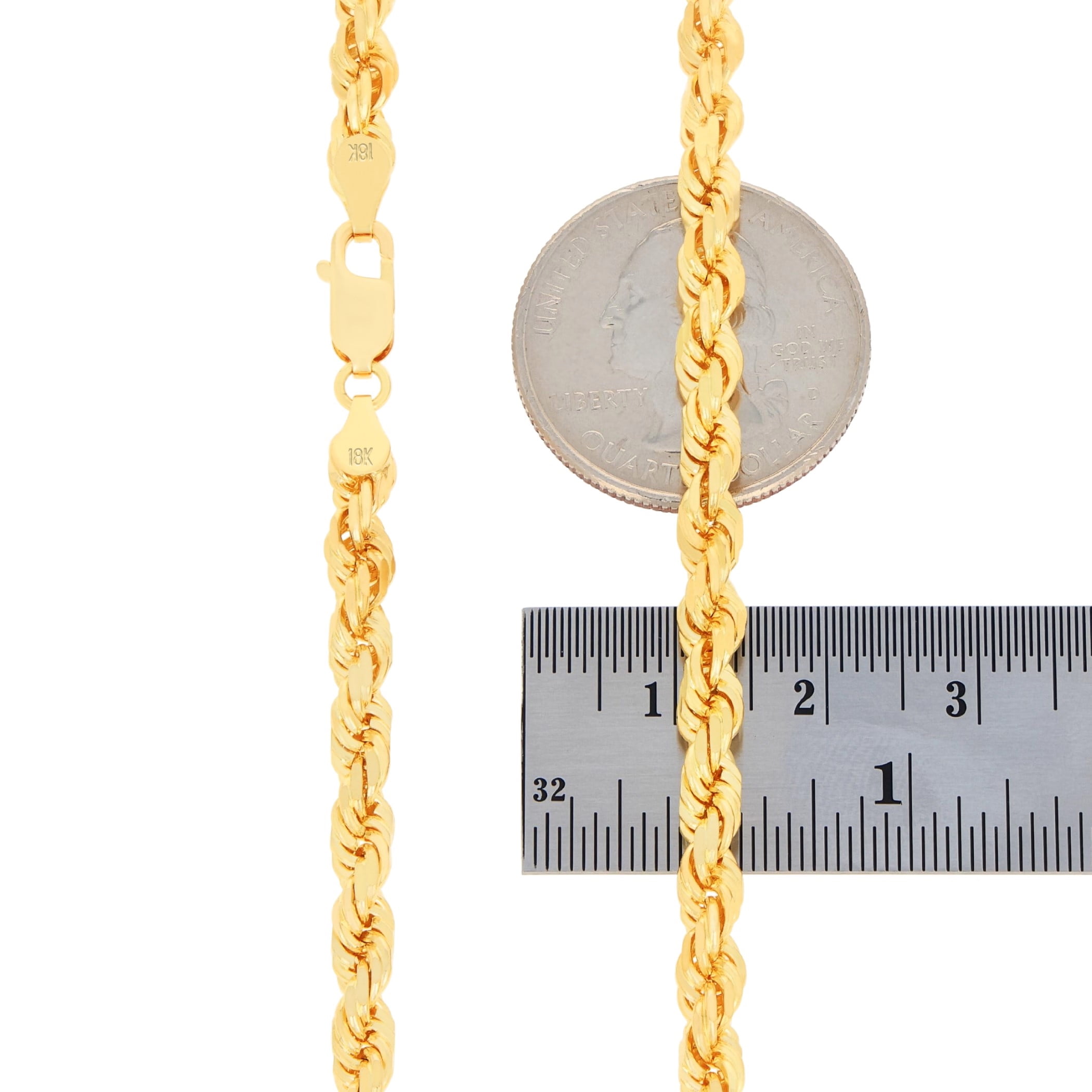 Nuragold 18k Real Yellow Gold 5mm Rope Chain Diamond Cut Necklace (18"-28") Italian Jewelry for Men & Women