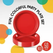 Exquisite Red 7 Heavy Duty 350 GSM Disposable Plastic Party Plates - 50 Count