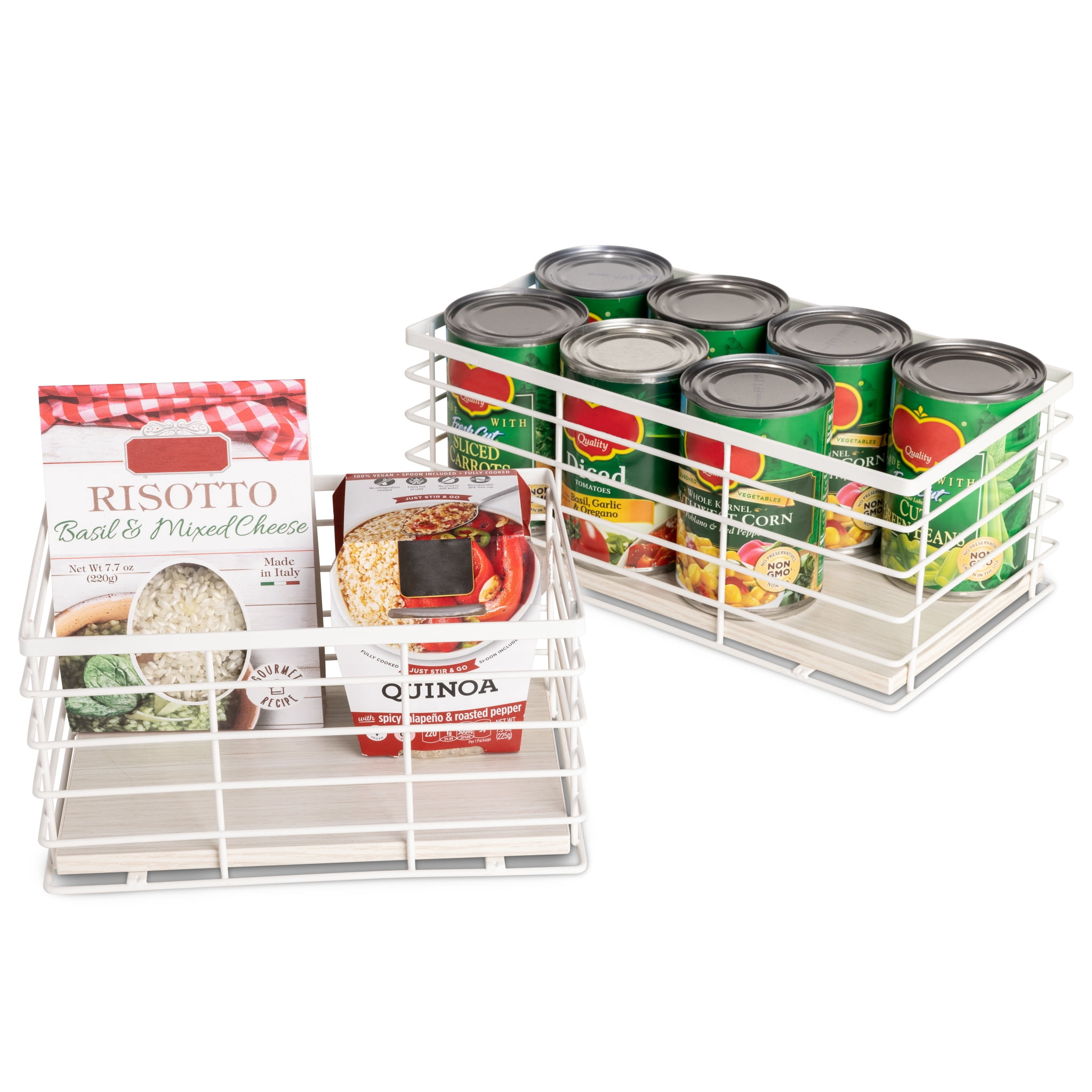 Smart Design Kitchen Caddy with Premium Wood Accents - 2 Pack- White