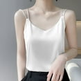 thumbnail image 2 of Beach Vacation Clothes for Women Cute Tops Women Silk Dip Tops 4 1 Crop Top Bra Top Clothes Shirts with Bra with Blouse Busty Warm Womens Silk Satin Camisole Tank V Neck Beige XL, 2 of 6