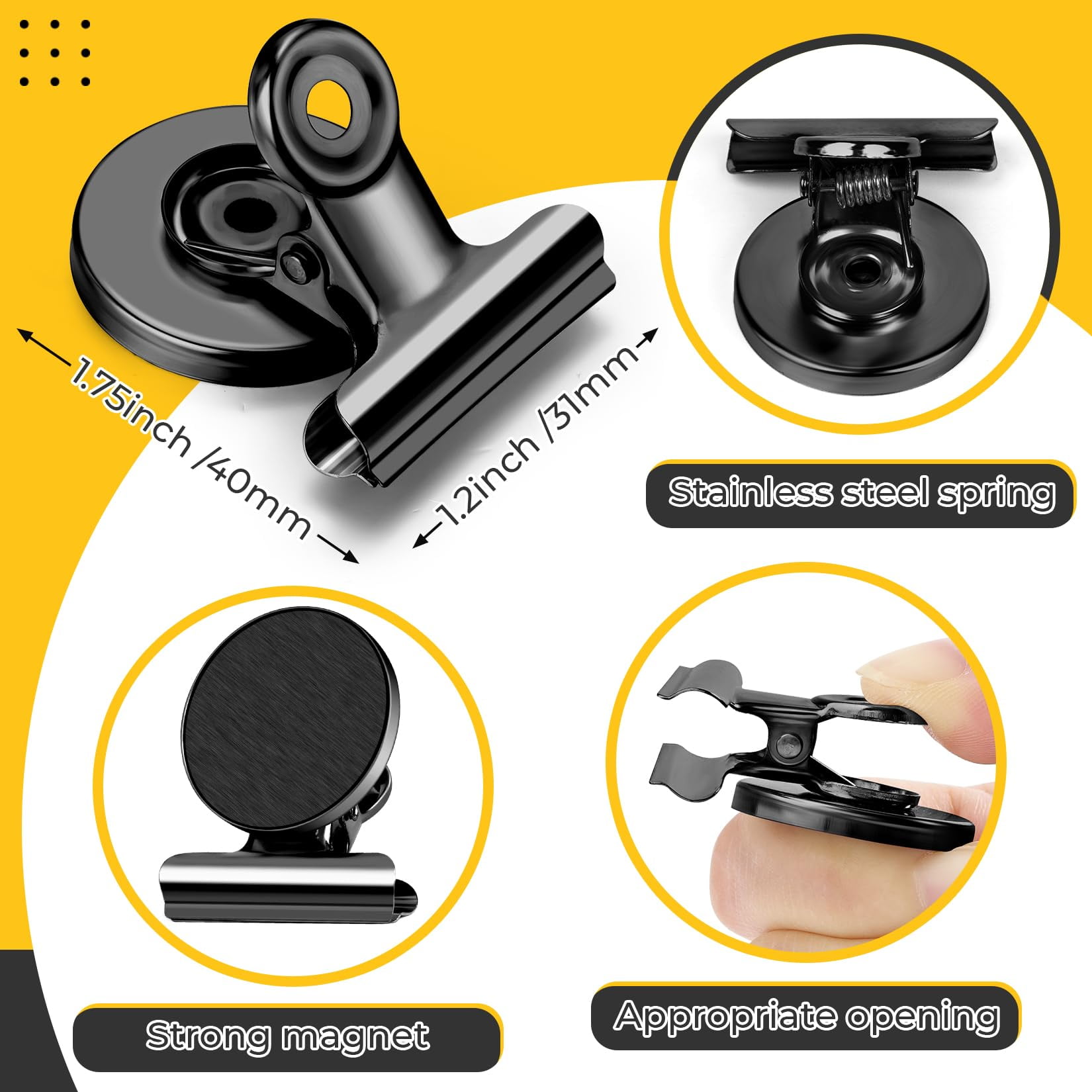 VNDUEEY 48 Pack Magnetic Clips, Refrigerator Magnets Fridge Magnets, Black Magnet Clips for Whiteboard, Clip Magnets for Photo Displays, Home, Office,Classroom