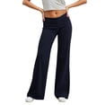 thumbnail image 5 of felwors Fold Over Yoga Pants for Women Low Rise Straight Leg Sweatpants Y2k Solid Color Stretchy Loose Gym Lounge Leggings（Navy， XL）, 5 of 6