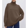 thumbnail image 5 of Women Mock Neck Sweater Chunky Long Sleeve Knitted High Low Hem Trendy Fall Winter Jumper Top Camel Color One size, 5 of 10