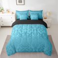 thumbnail image 2 of YST Lake Blue Damask Comforter Set, Antique Victorian Baroque Bedding, Polyester, Full Size (7 Count), 2 of 5