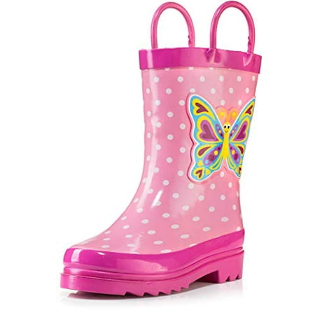 Puddle Play Kids Girls Butterfly Polka-Dot Rubber Rain Boots - Size 12 Little Kid