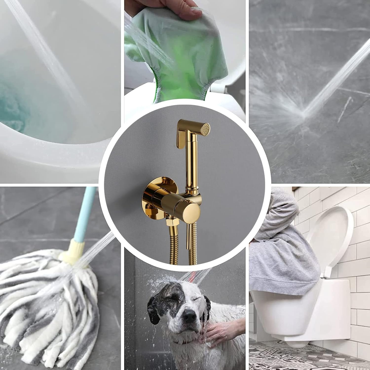 Handheld Bidet Sprayer Kit, Brass Faucet Sprayer Attachment for Toilet Mixed Bidet Faucet with Hot and Cold Water Single Handle Wall Mount Bidet Sprayer (Titanium Gold)