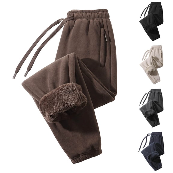 Miluxas Men's Thick Fleece Winter Pants Heavyweight Warm Sherpa Lined Athletic Jogger Sweatpants with Pockets Khaki
