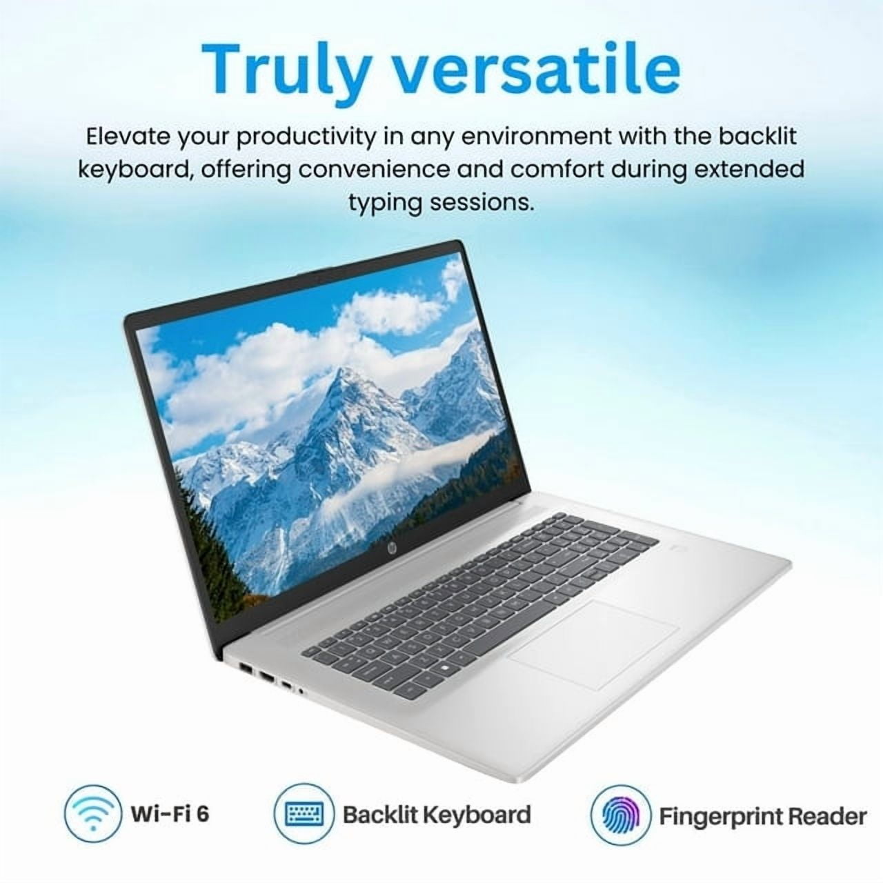 HP 17t Laptop, 17.3" HD + Touchscreen , Intel Core i7-1355U, Intel Iris Xe Graphics, 32GB RAM, 1TB SSD, Webcam, Fingerprint Reader,Backlit KB, Wi-Fi 6,Windows 11 Pro, Silver
