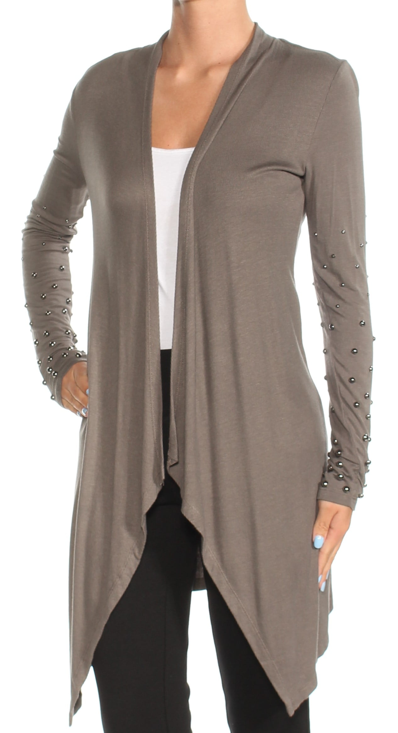 INC Womens Gray Beaded Long Sleeve Open Cardigan Top Size XS