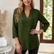 thumbnail image 1 of TaTaai Womens Casual Faux Linen V Neck 3/4 Sleeve Blouse With Chest Pocket Button Tab Cuffs Loose Soft Comfortable Daily Wear Top Gift, 1 of 7